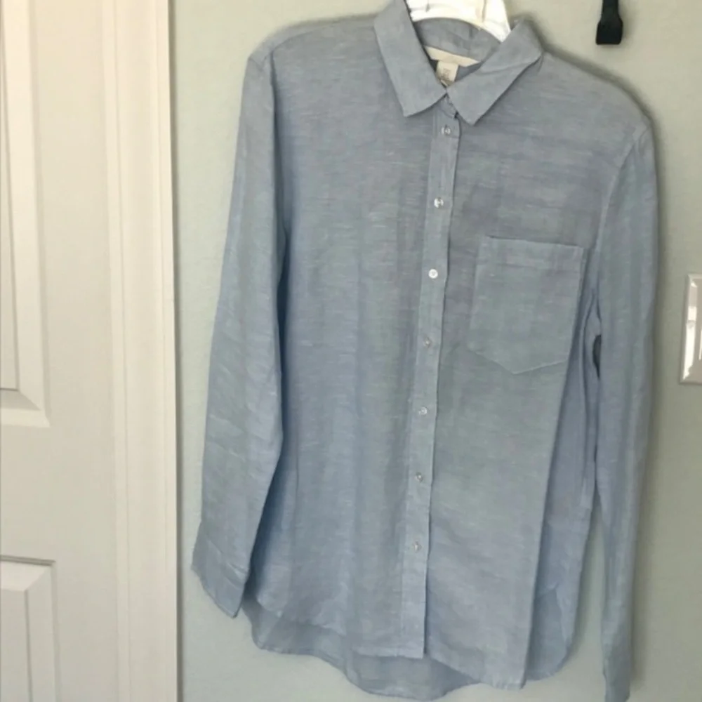 H&M 100% Linen Pale Blue Button Down Sz S - Picture 3 of 7